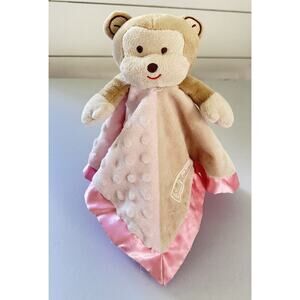 Baby Gear Pink Tan SILLY MONKEY Lovey Security Blanket Minky Satin 14" x 14"